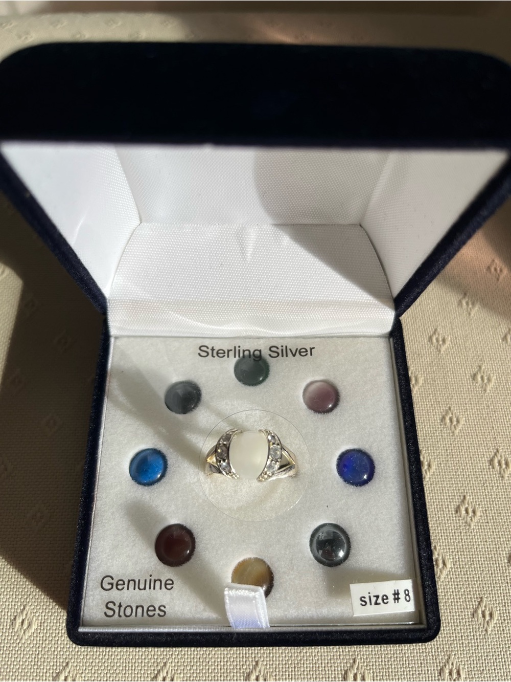 Sterling Silver Interchangeable Stone Ring with White Center - Size 8